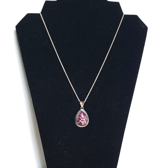 Italian Vintage Natural Purple Jasper & Sterling Silver Statement Necklace - Picture 11 of 12